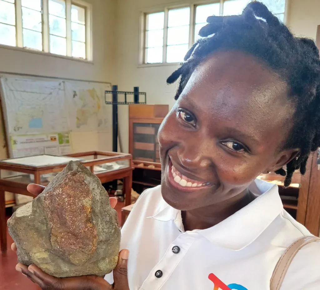 this rock i’m holding is a chalcopyrite — a major source of copper and a reminder that under th